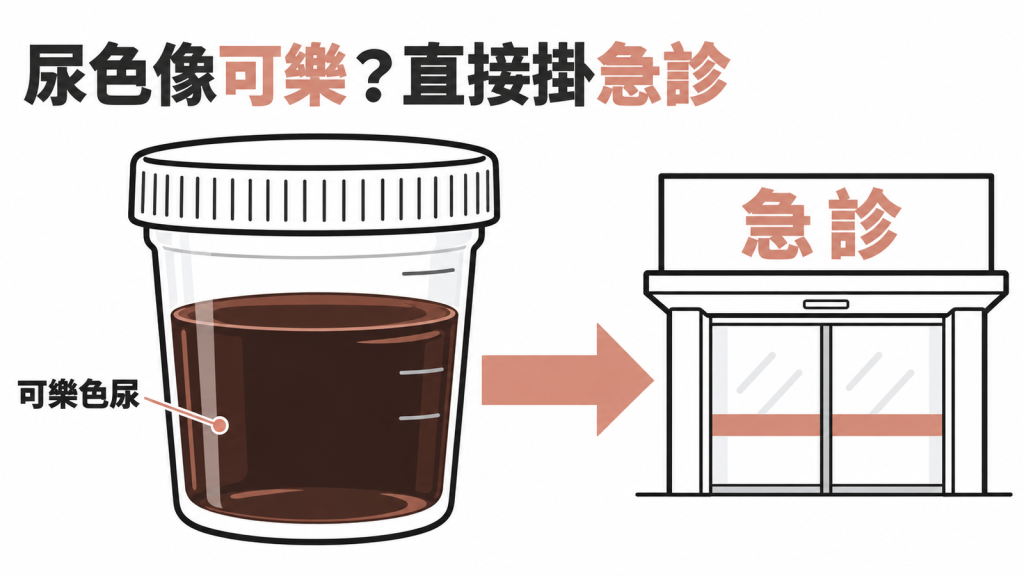 由低到高的四階風險階梯,依序標示無症狀、肌肉痠痛、CK 超過正常上限的倍數、尿色像可樂各自該怎麼處理